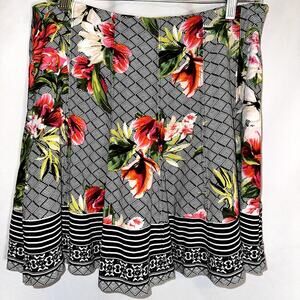 White House Black Market Skirt A Line Floral Print Hibiscus Petite Size 8P